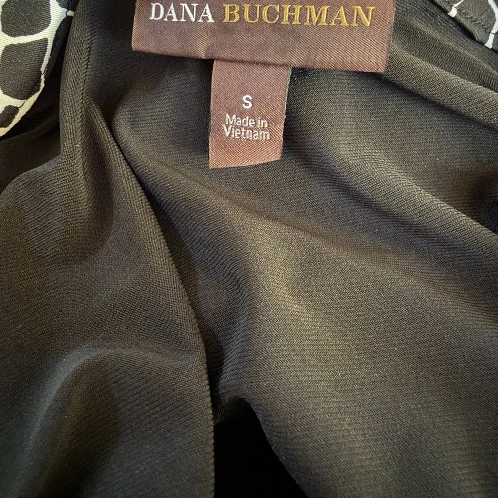 Dana Buchman Black Tunic Top Small Animal Print Trim Tie Waist 3/4 Sleeve Blouse - Picture 5 of 7
